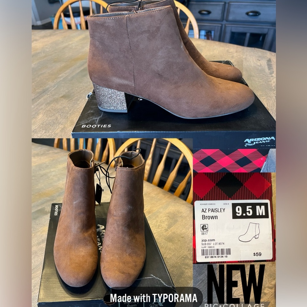 Arizona Jean Company Brown Ankle Booties with Glitter Heel